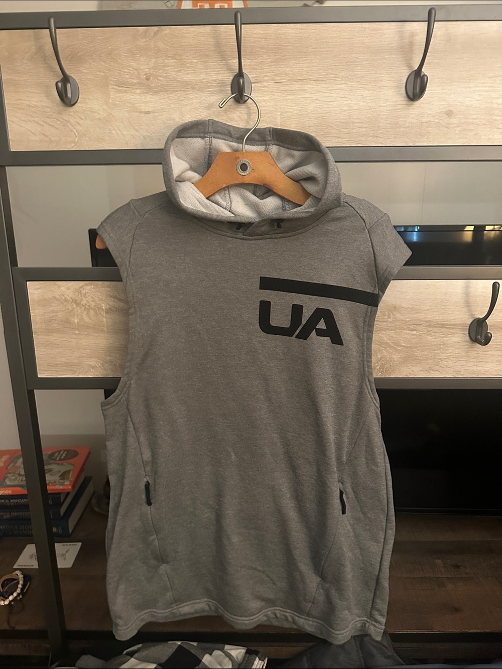 Under Armour Gray Sleeveless Hooded Pullover with UA Logo